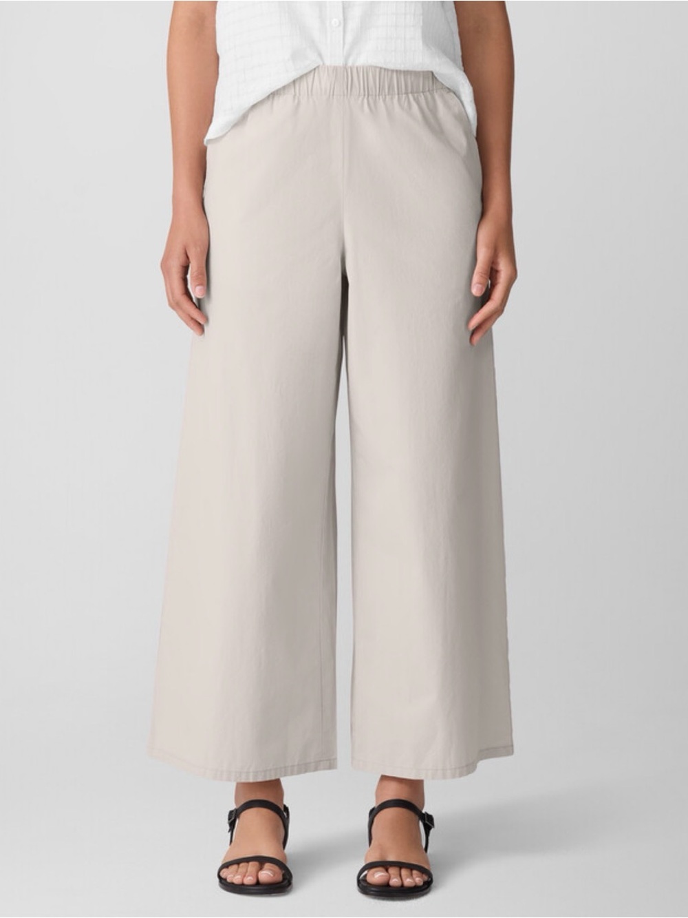 Eileen Fisher Cotton Poplin Wide-Leg Pants in Khaki